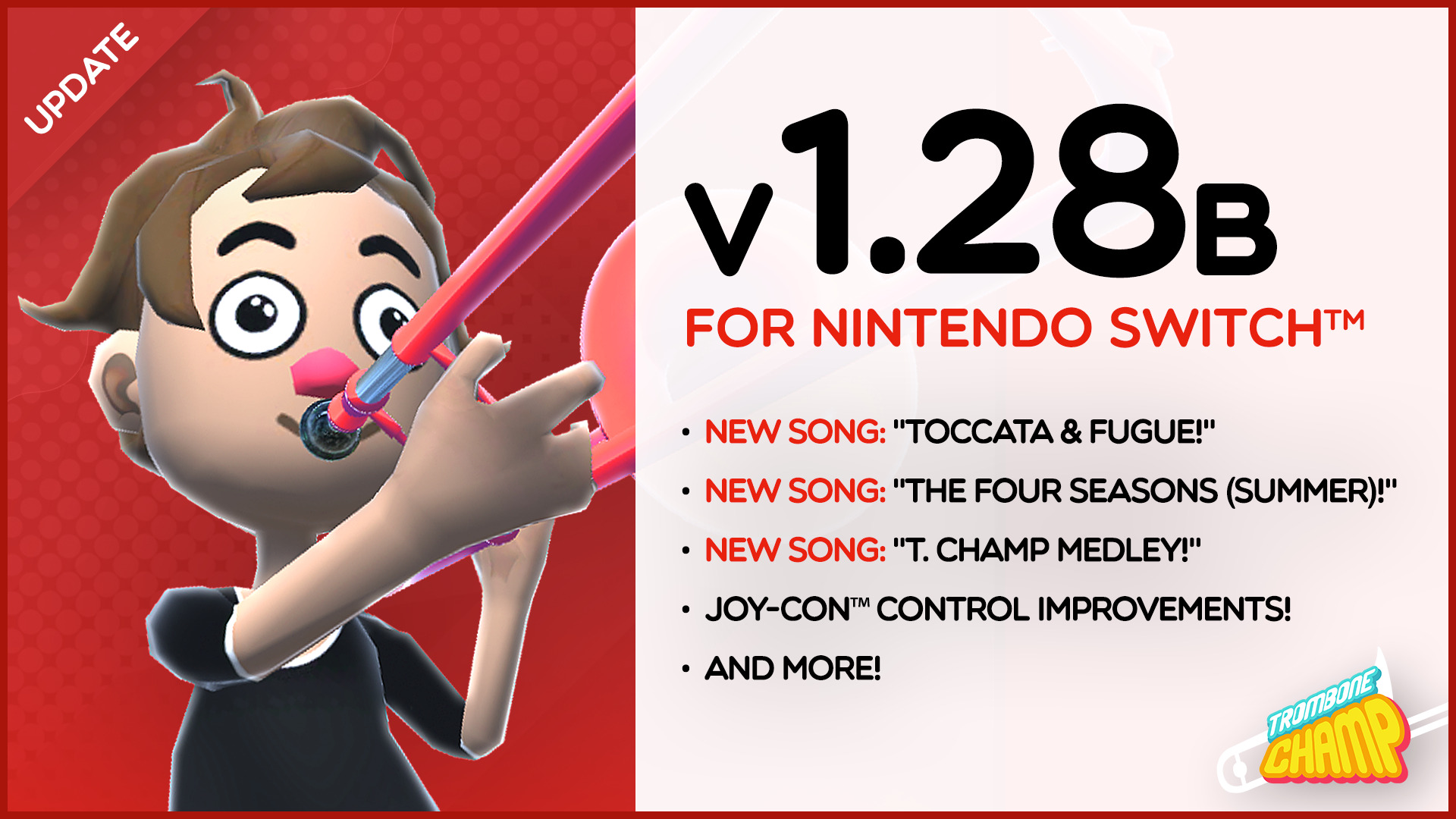 Trombone Champ Version 1.28B comes to the Nintendo Switch™!