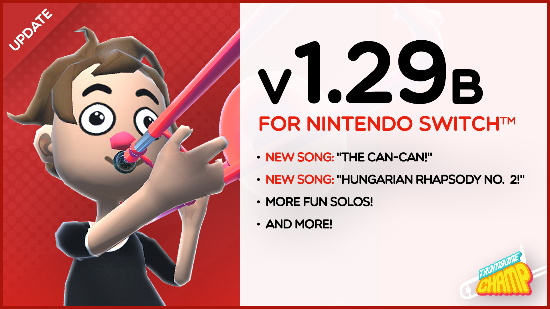 Trombone Champ Version 1.29B comes to the Nintendo Switch™!